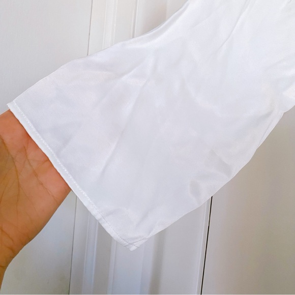 π ZARA WHITE SATIN ASYMMETRICAL COLLARED CAPRI SLEEVE WRAP AROUND MINI DRESS! - Picture 7 of 12